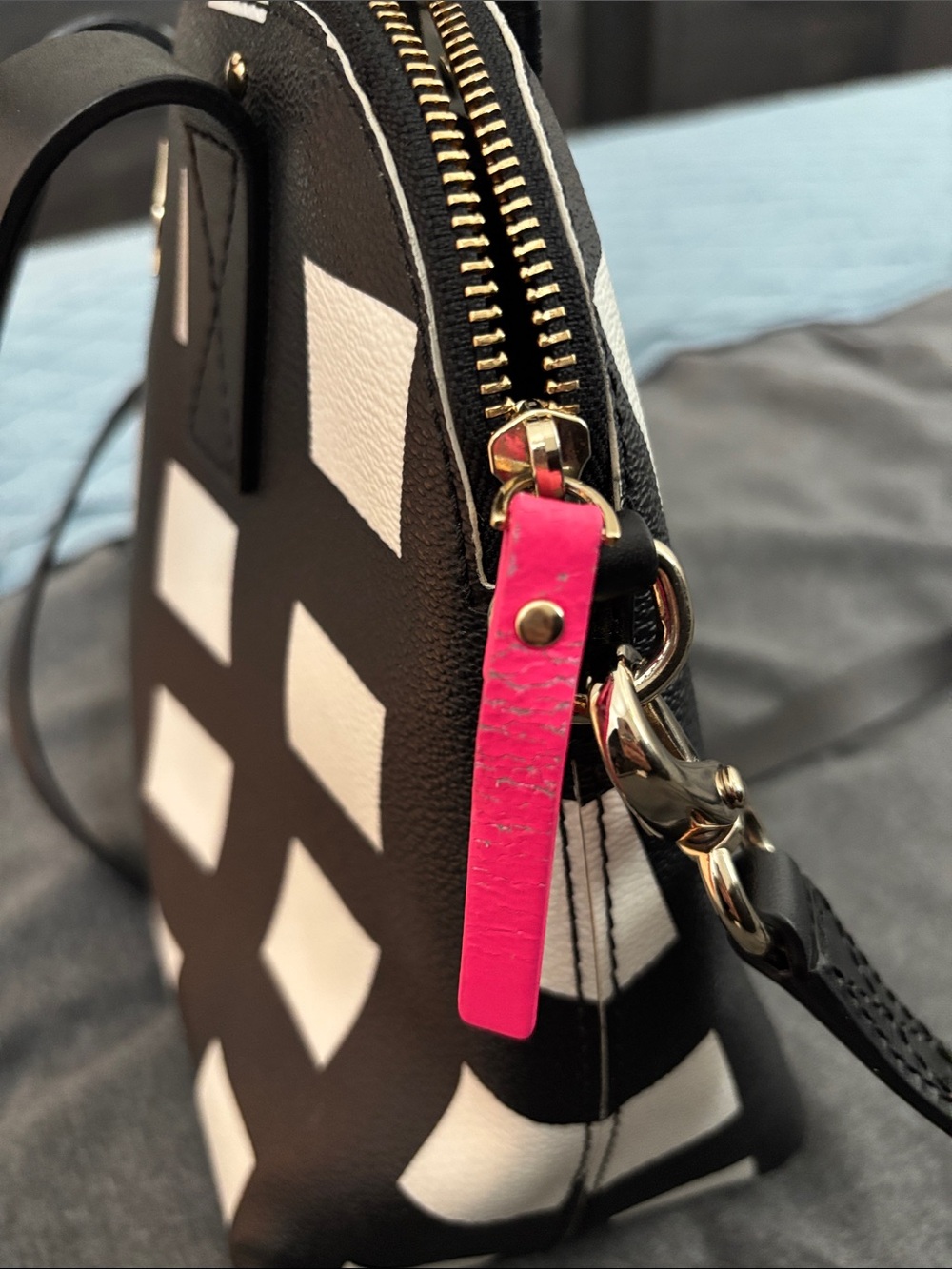 kate spade Black & White Checkerboard Dome Satchel - Picture 10 of 12